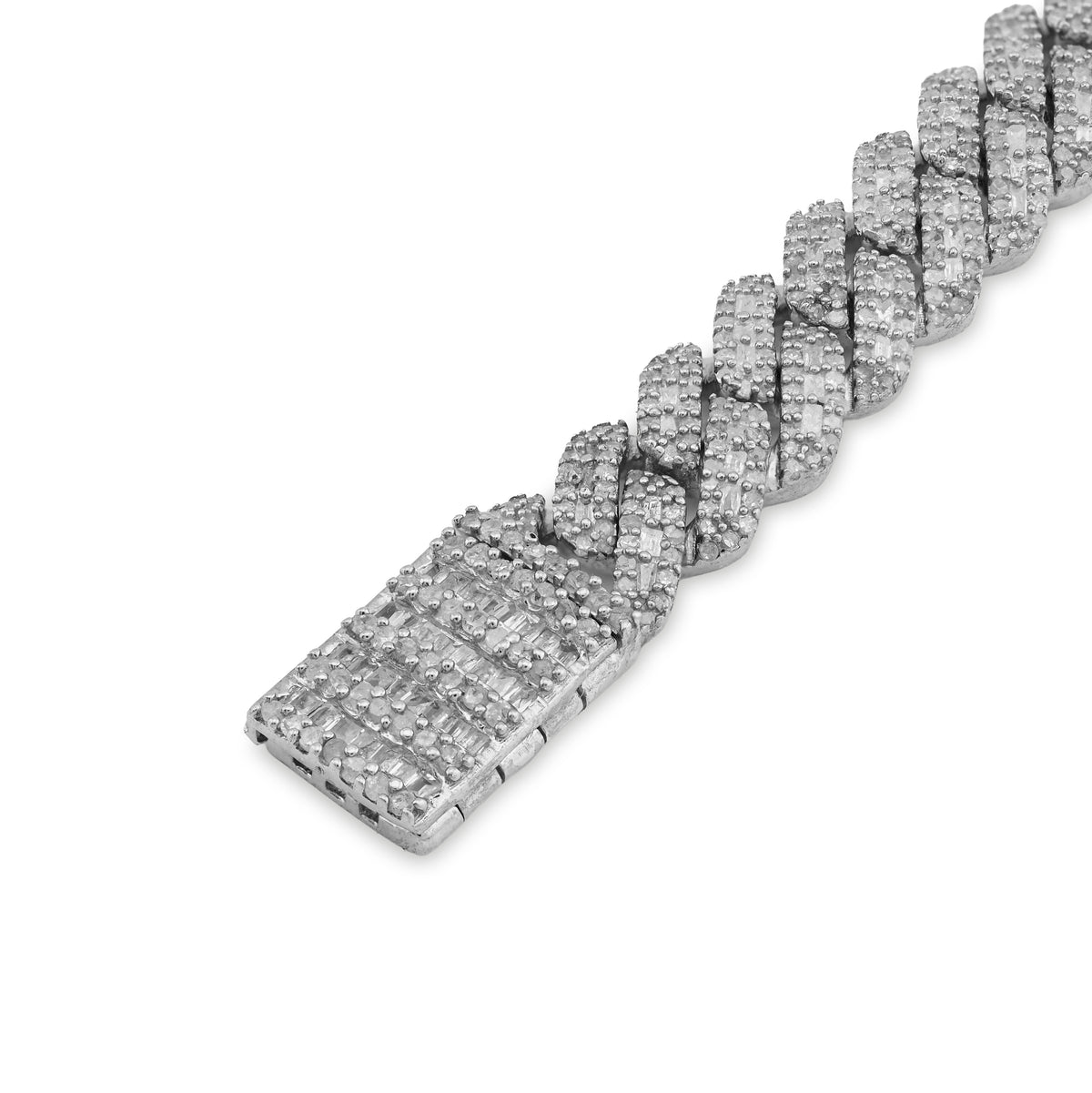 925 SS 4.6CT Natural Diamond Round/baguette 8MM Cuban link Bracelet 8" Men 21.1g — view 3
