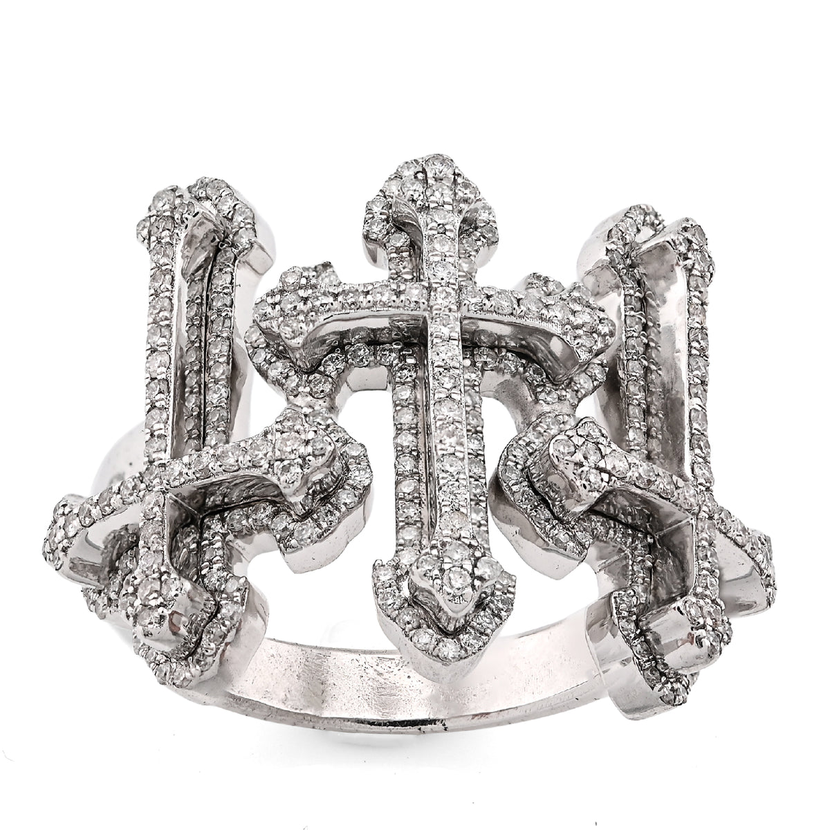 10K White Gold Three Cross 1CT Natural Diamond Men Pinky Ring — view 2