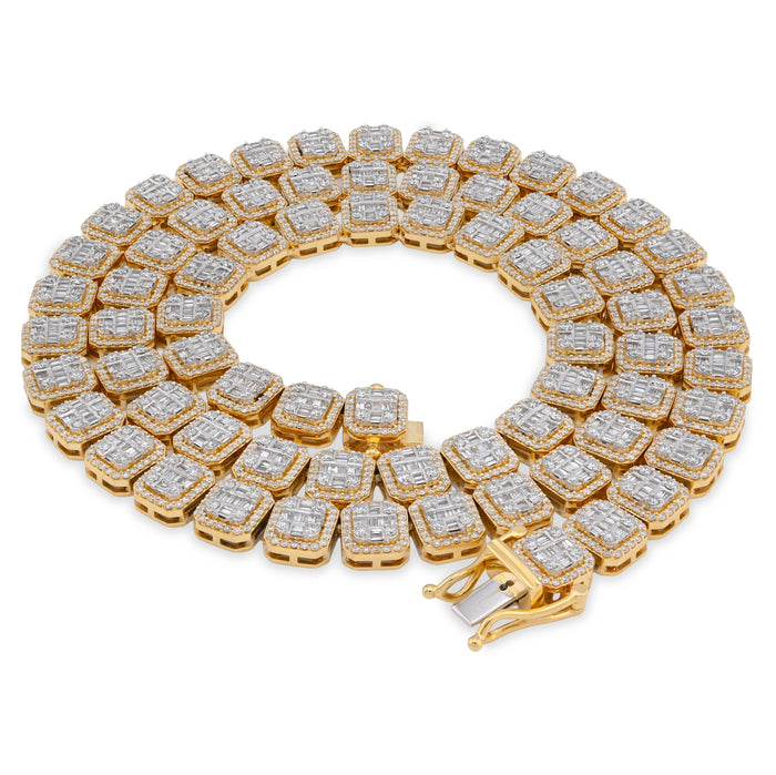 10K Yellow Gold 14.71CT Baguette Natural Diamond 77.3G Tennis Chain Men Women 8MM Necklace — view 1