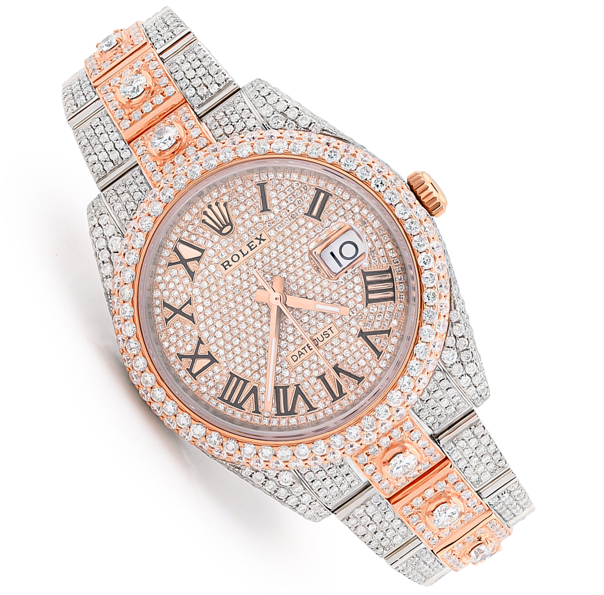 41MM Rolex DJ 20.5CT Natural Diamond 10 Pointers 2 Tone Rose & White Bussdown Roman Numeral Oyster Band Watch — view 1