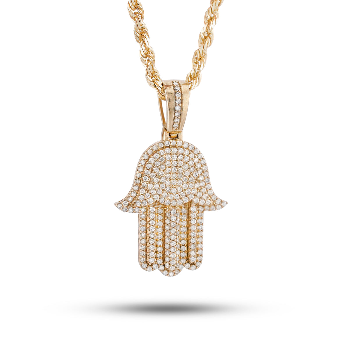 Hamsa Pendant Round 1.35ct Natural Diamond 10K Gold Men Women Charm