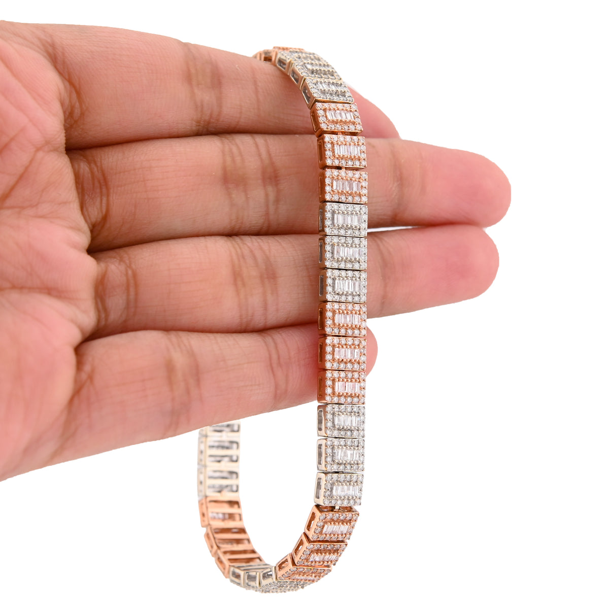 10K Rose/White Gold 2 Tone 4.77CT Natural Baguette/Round Diamond 7MM 8" Tennis Bracelet 23.7g — view 5