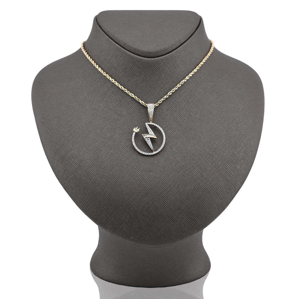 10K Yellow Gold 0.75CT Natural Diamond "Electric Plug" Shock sign Men Women 1.58" Pendant — view 9
