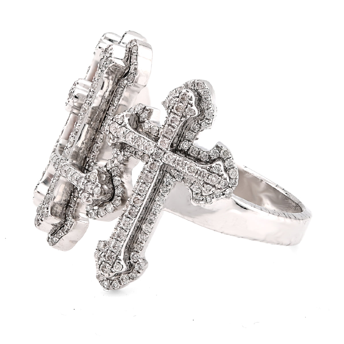 10K White Gold Three Cross 1CT Natural Diamond Men Pinky Ring — view 3