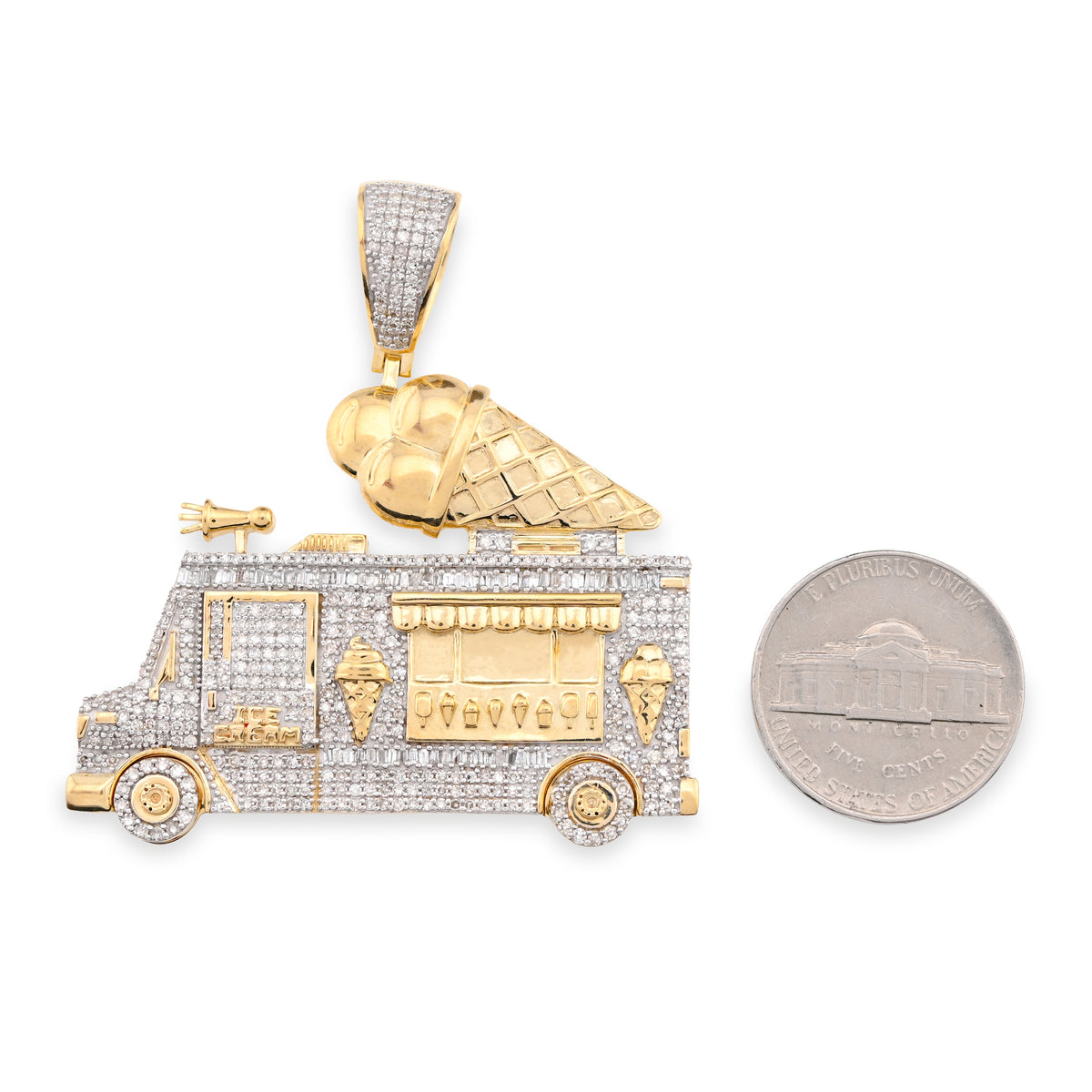 10K Yellow Gold 1.8CT Natural Diamond "Ice Cream" Truck Men Charm 16g Pendant — view 5