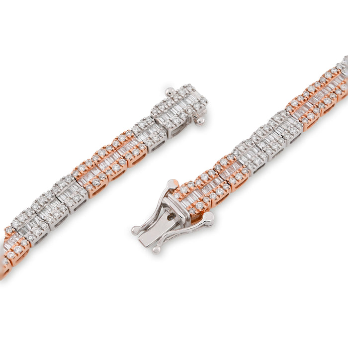 10K Rose/White Gold 9CT Natural Diamond Round/Baguette Tennis Chain 5MM Men Women 20" CHain — view 1