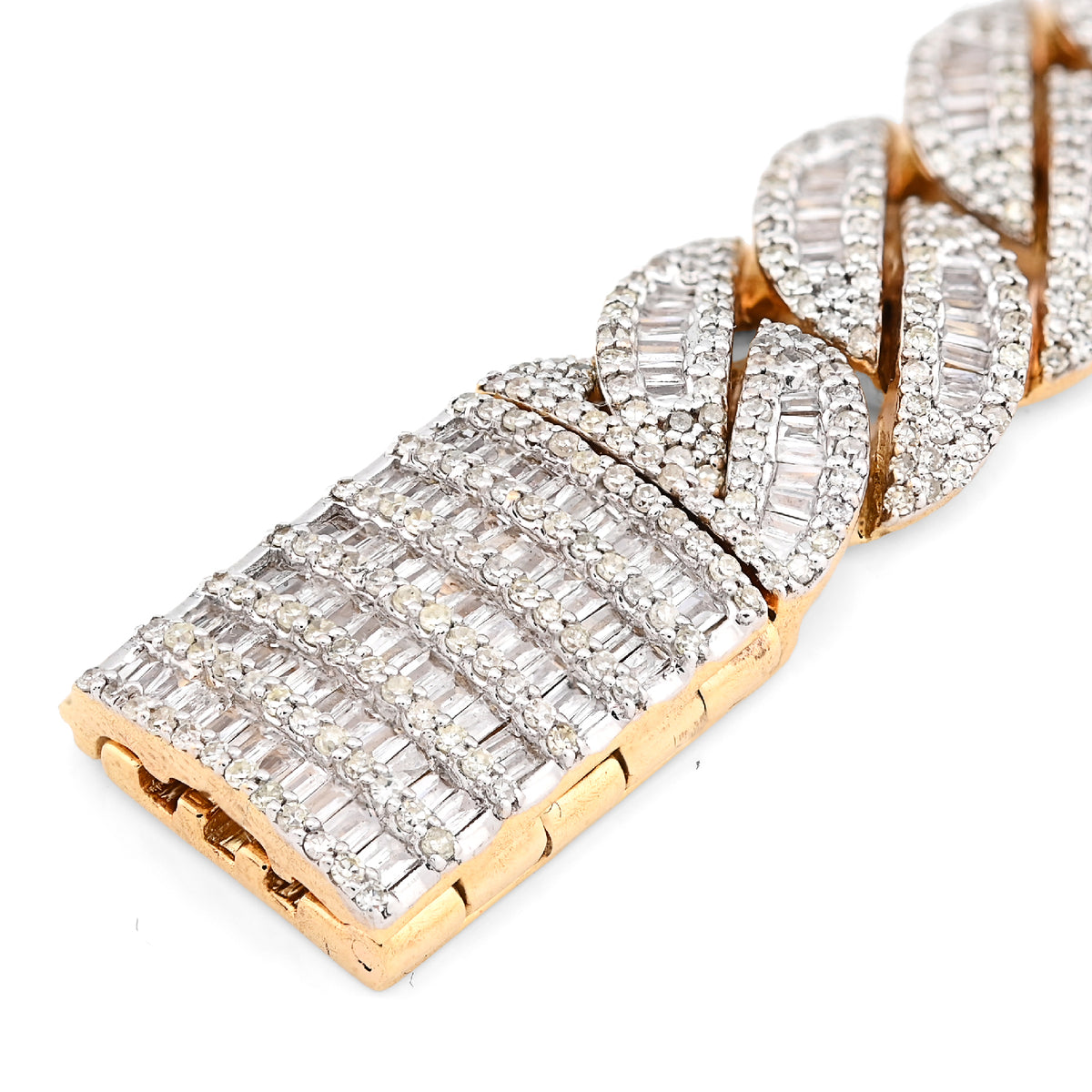 10K yellow Gold 12MM Natural Diamond 6.80CT Round/Baguette Cuban Link Bracelet 8" 40.3g — view 4