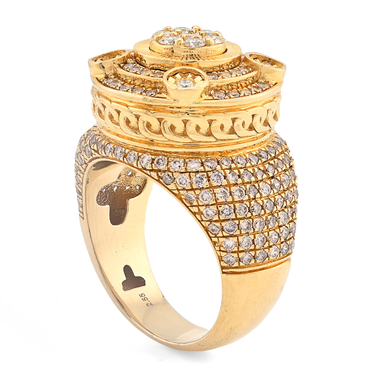 10K Yellow Gold Flower Cluster Multi Halo 2.55CT Natural Diamond Men Side Iced Pinky Ring — view 7