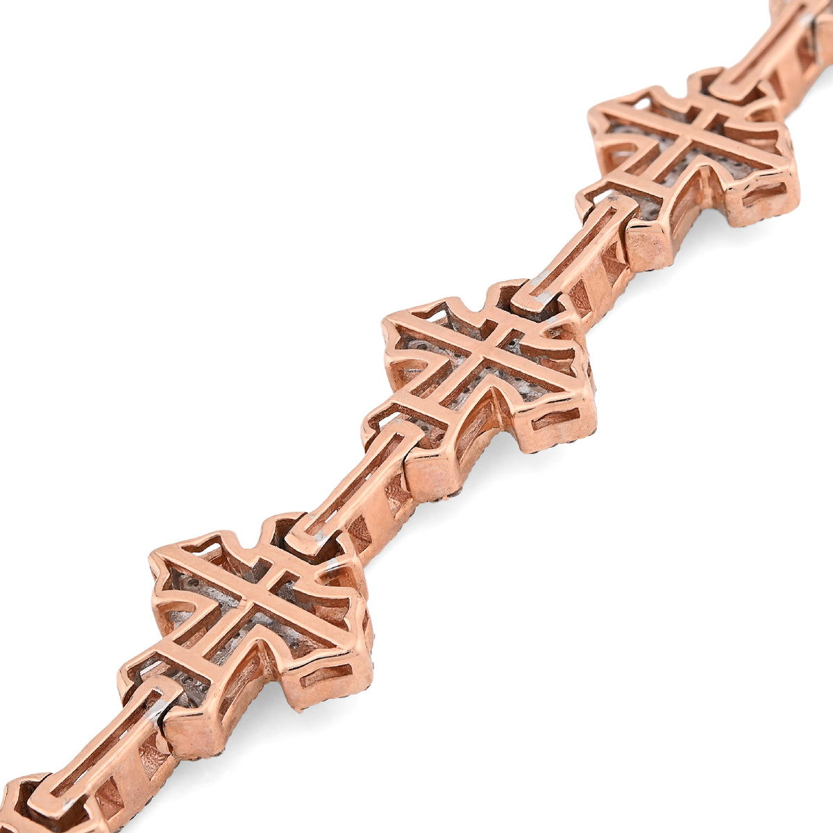 10K Rose Gold 3.30CT Natural Diamond 8" Cross Link 8" Bracelet Men Women 23.3g — view 6