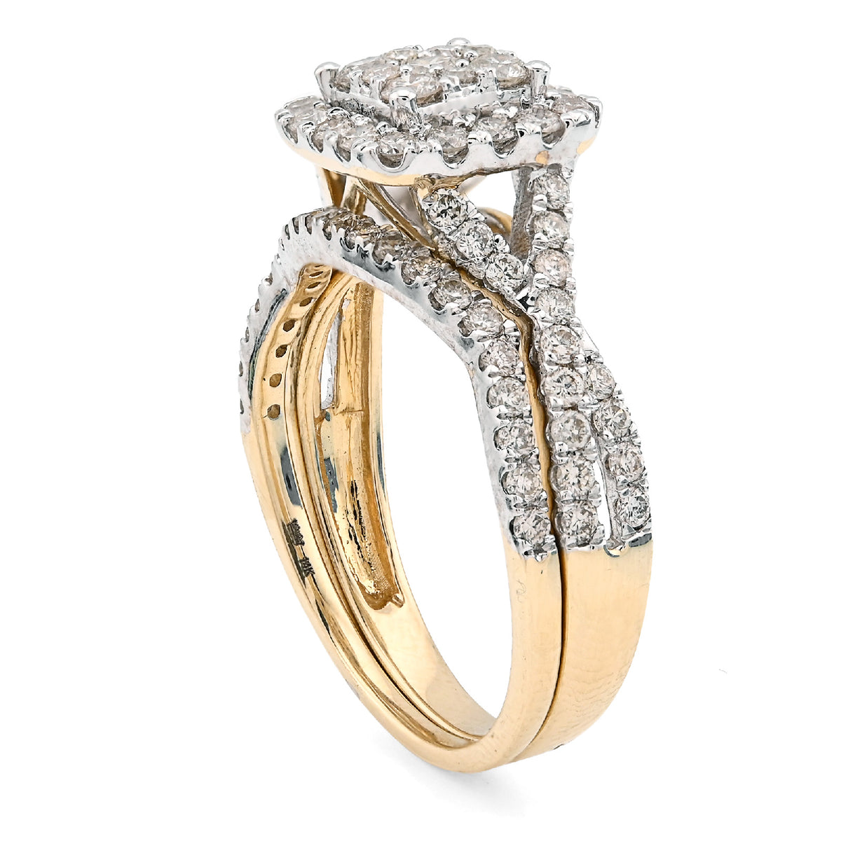 14K Yellow/White Gold 1.02CT Natural Diamond Bridal Set Square Women Band Ring — view 7