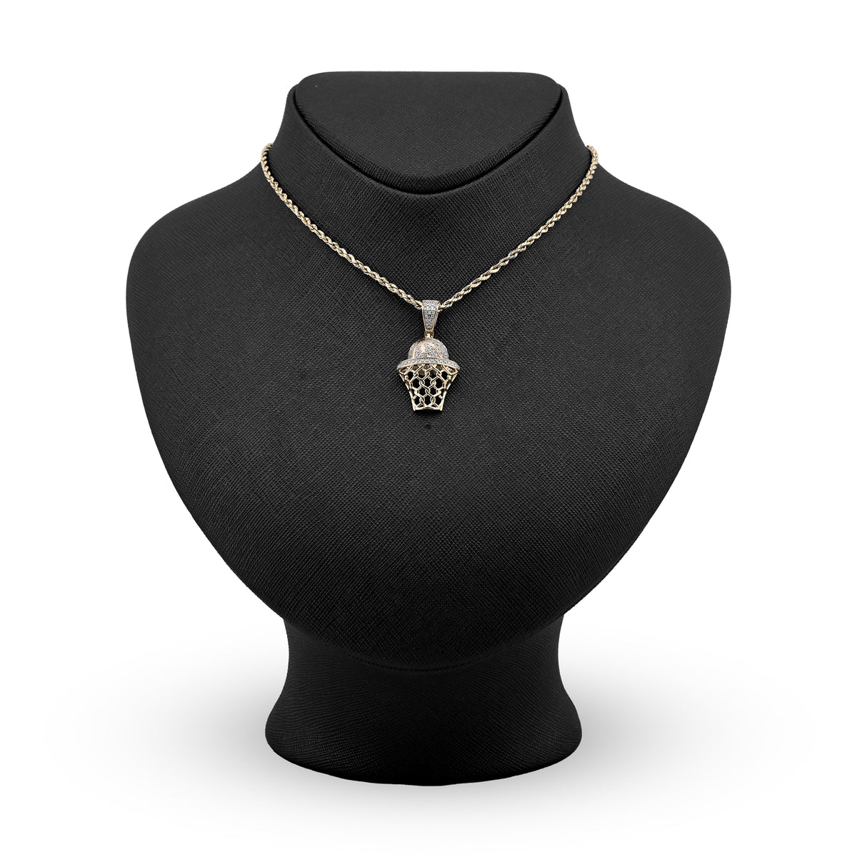 10K Yellow Gold 0.20 CT Natural Diamond Basketball & Net Charm 34.4 MM Men Pendant — view 5