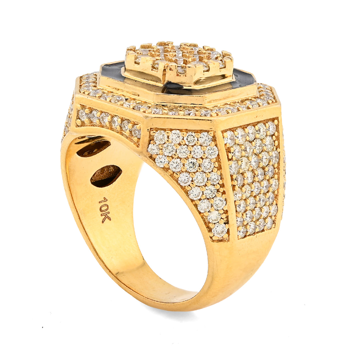 10K Yellow Gold 4.03CT Natural Diamond Octagon Shape Black Centre Men Pinky Ring — view 6