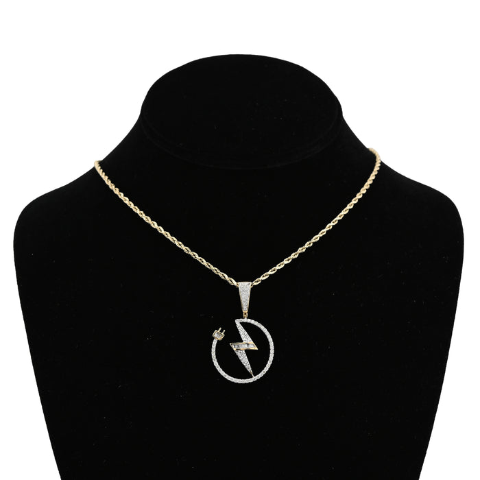 10K Yellow Gold 0.75CT Natural Diamond "Electric Plug" Shock sign Men Women 1.58" Pendant — view 1