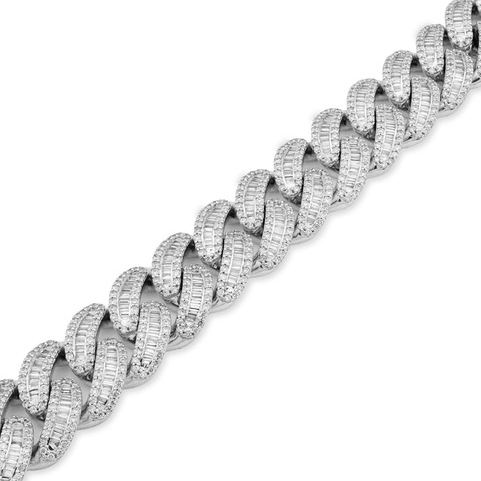 10K White Gold 6.75CT natural Diamond Round/Baguette Cuban Link 11.5MM Bracelet 8" Men  — view 1