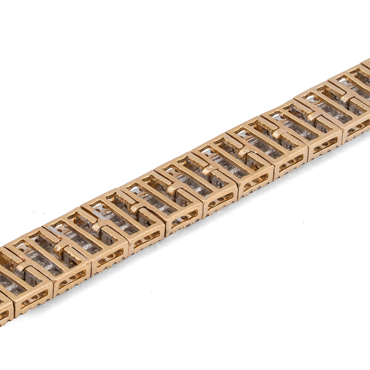 10K Yellow Gold 5.75CT Natural Diamond Baguette Centre Row Rectangular Link Tennis Bracelet