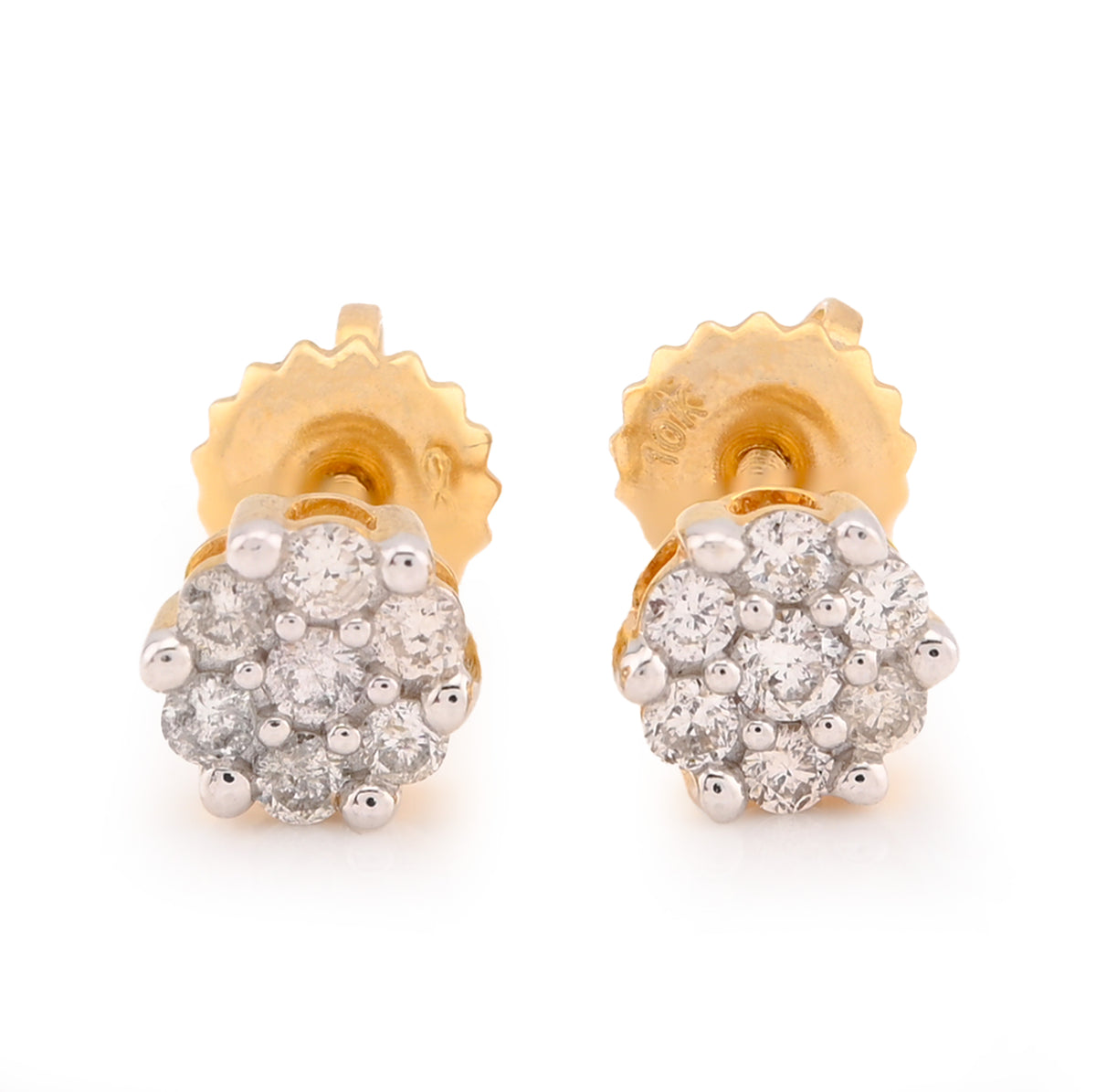 10K Yellow Gold 0.23CT Natural Diamond Flower Setting Earrings Women Men Studs — view 1