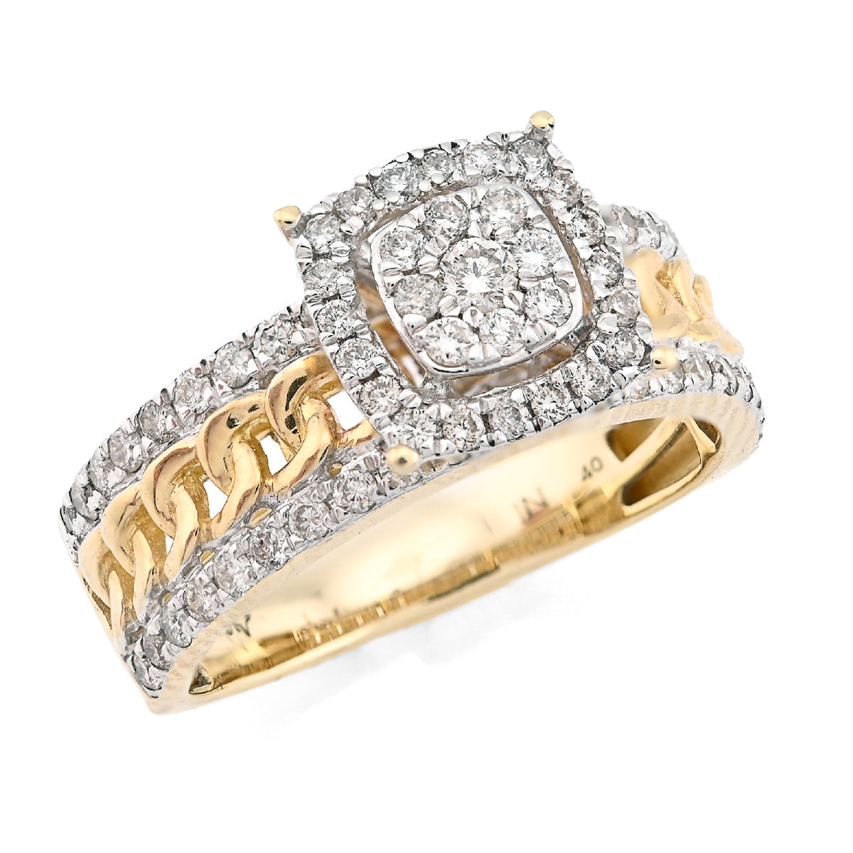 10K Yellow Gold 1.25CT Natural Diamond Cuban Link Square Women Ring — view 3