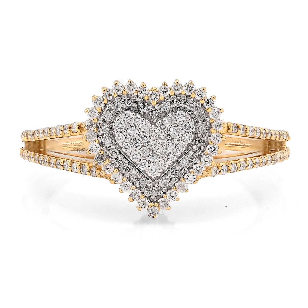 10K Yellow/White Gold 0.35CT Natural Diamond Dual Heart Women Ring — view 1