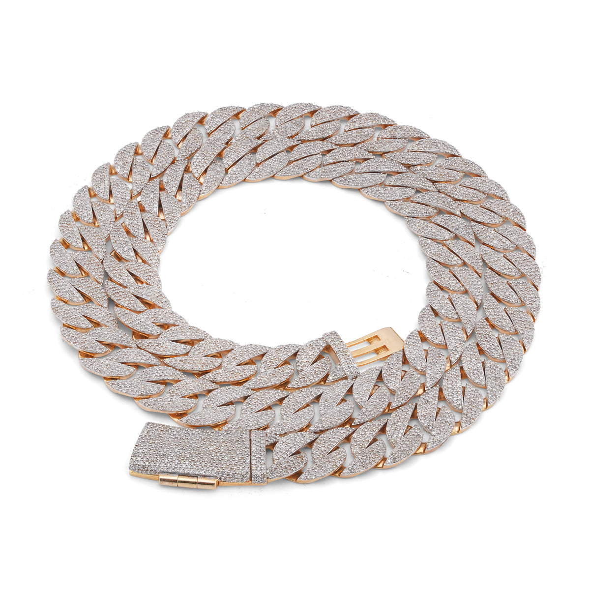 10K Yellow Gold 19.87CT Natural Diamond Cuban Link Chain 12MM 22" Men Necklace — view 2