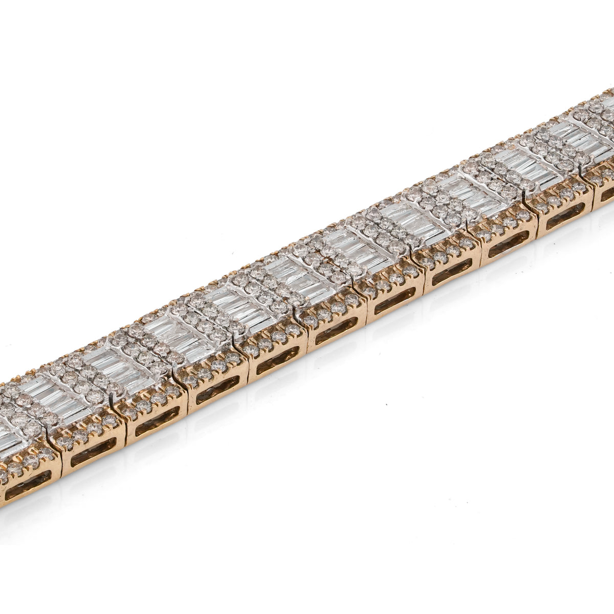 10K Yellow Gold 5.75CT Natural Diamond Baguette Centre Row Rectangular Link Tennis Bracelet