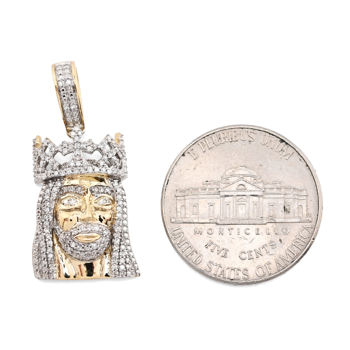 10K Yellow Gold 0.20 CT Natural Diamond Jesus Head Pendant — view 7