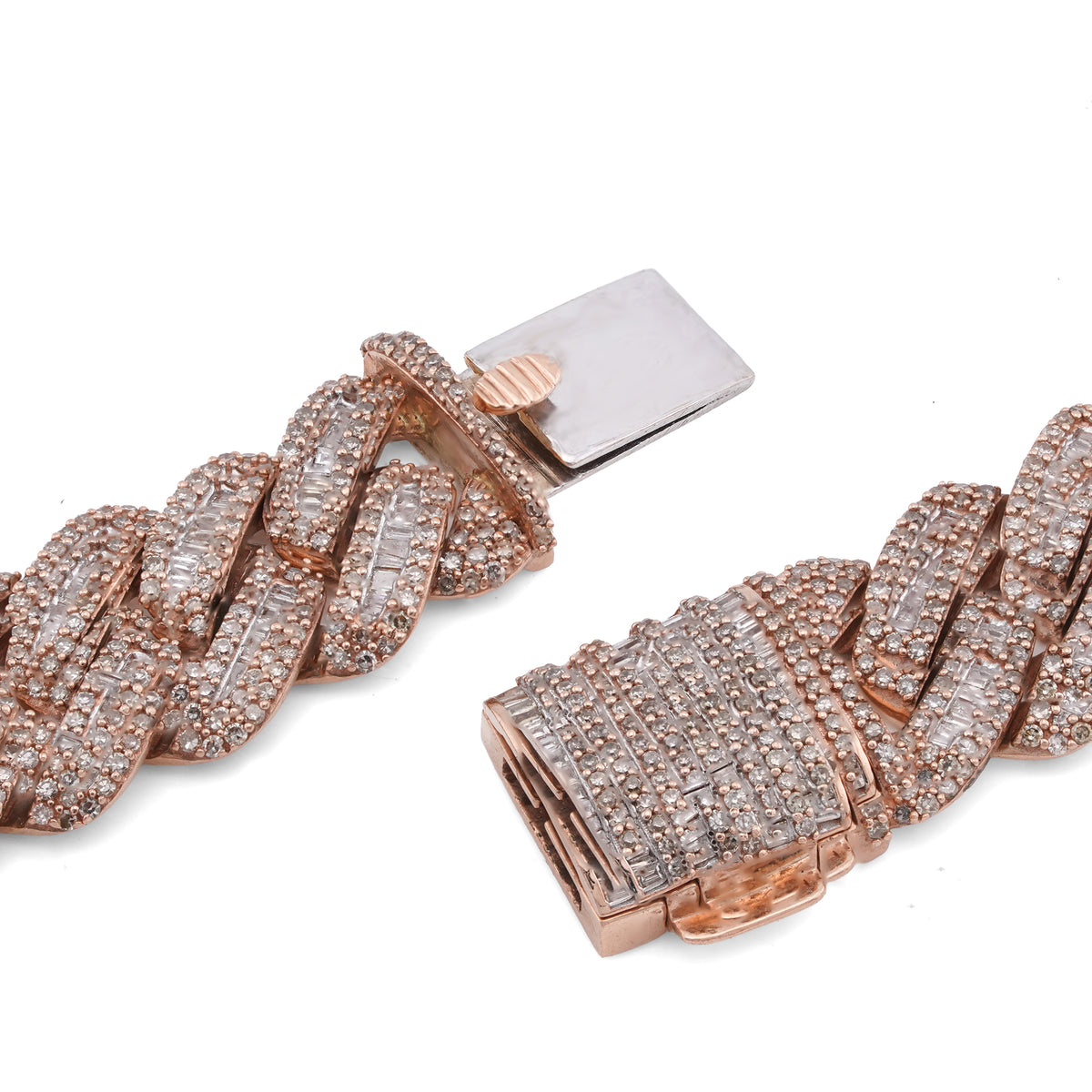 10K Rose Gold 18.2CT Baguette/Round Natural Diamond 18" Cuban Link 13MM Men Chain — view 5