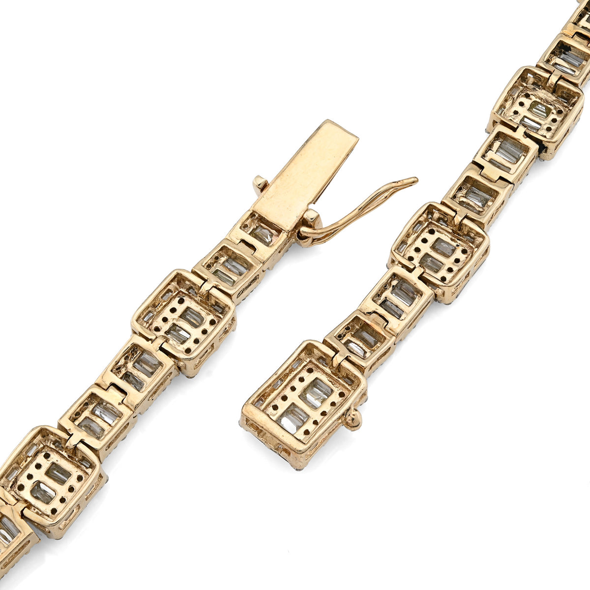 10K Yellow Gold 22CT Baguette/Round Natural Diamond Square and Rect Link Shape Mens Necklace 22" — view 5