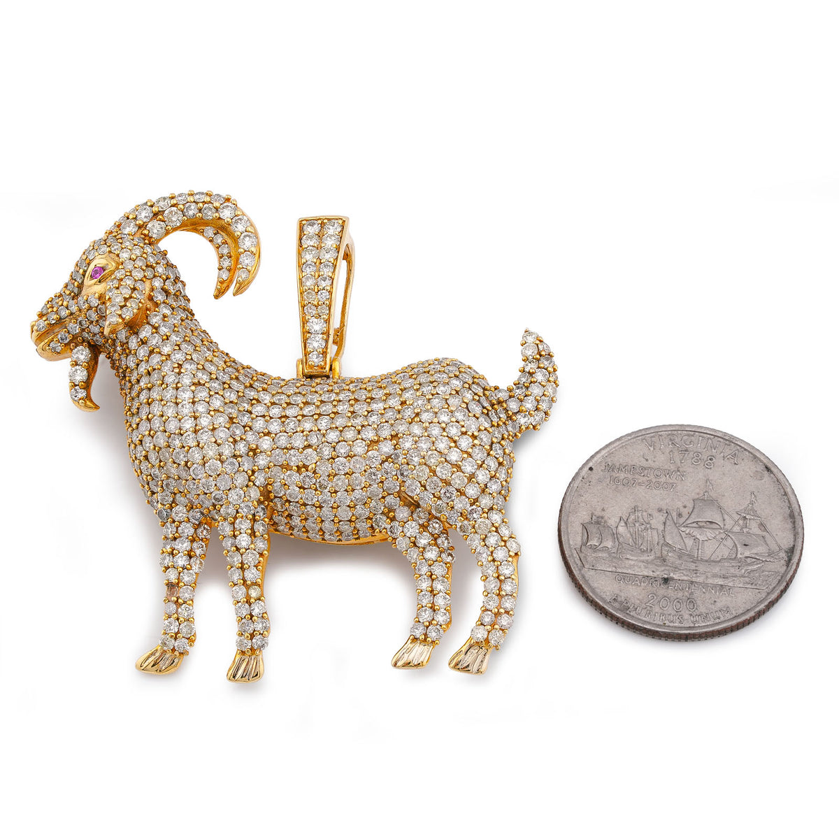 10K Yellow Gold GOAT 5.85CT Natural Diamond Charm 5.85CT Pendant — view 6
