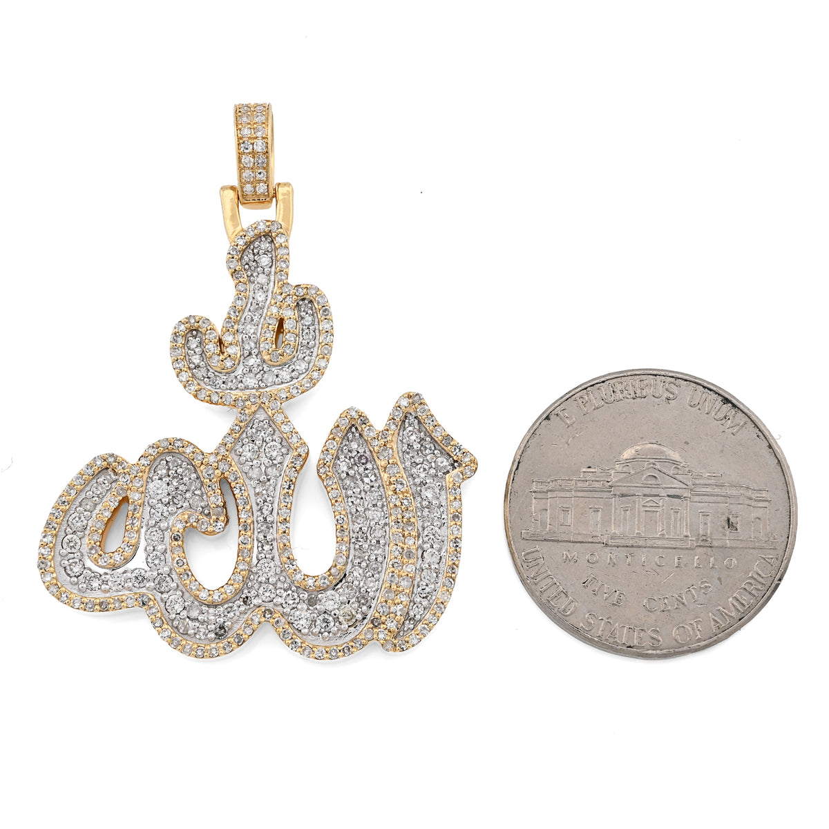 10K Yellow Gold 1.25 CT Natural Diamond Allah Religious Pendant Men Women Charm 1.75" — view 9