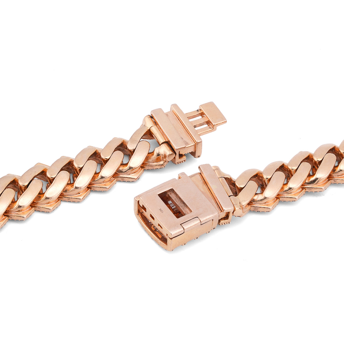 10K Rose Gold 34.92CT Natural Baguette/Round Diamond Cuban Link 18MM 306 Grams Chain Men 22" Necklace — view 5