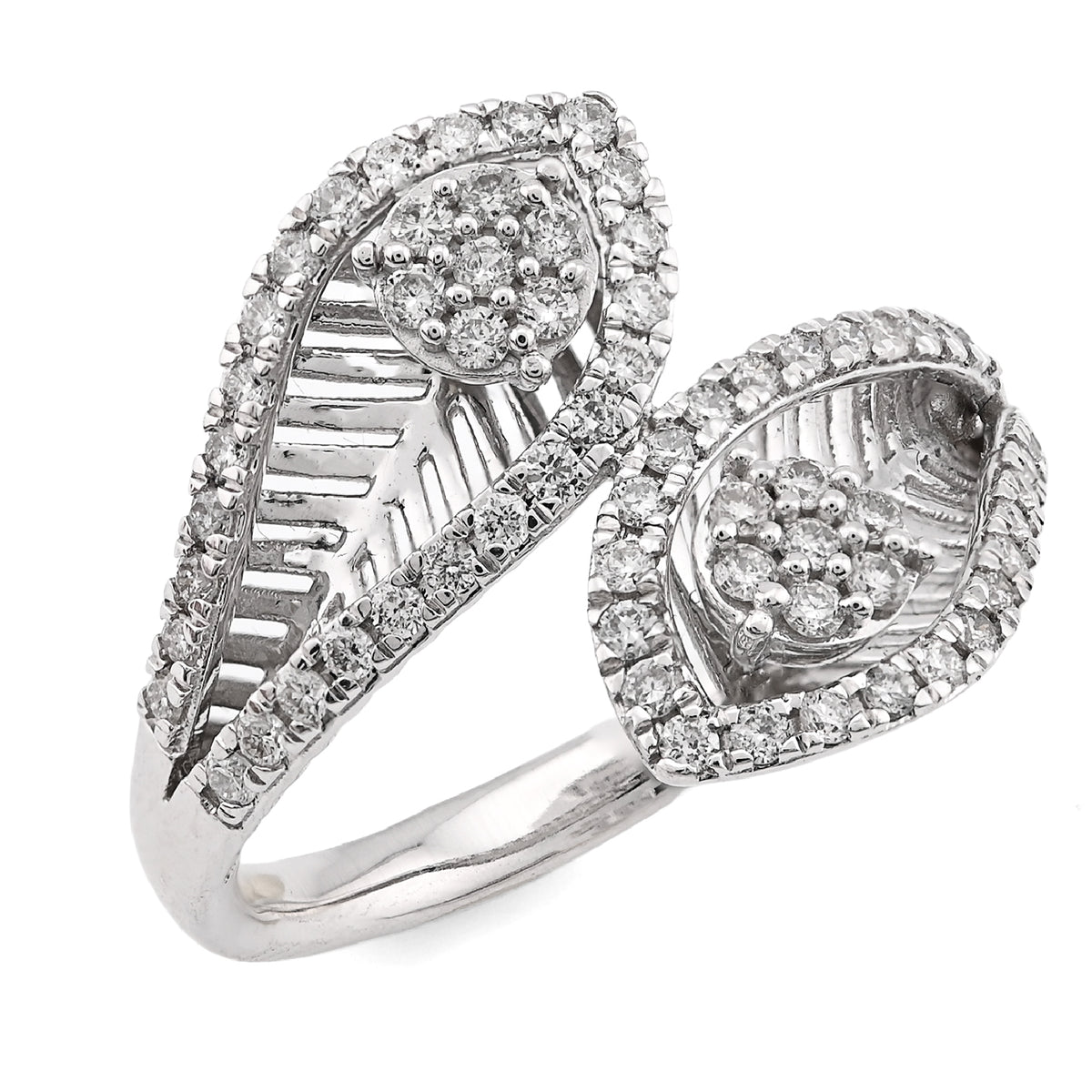 14K White gold 0.50CT natural Diamond Womens Leaf shape Bypass Ring — view 2