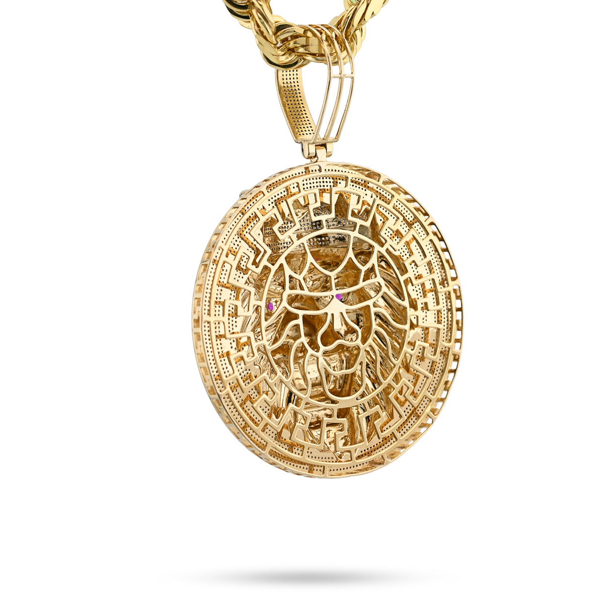 10K Yellow Gold 3 CT natural Diamond Lion Face Crown Round Shape 89.2 MM Pendant Men Charm 43.6 g — view 4