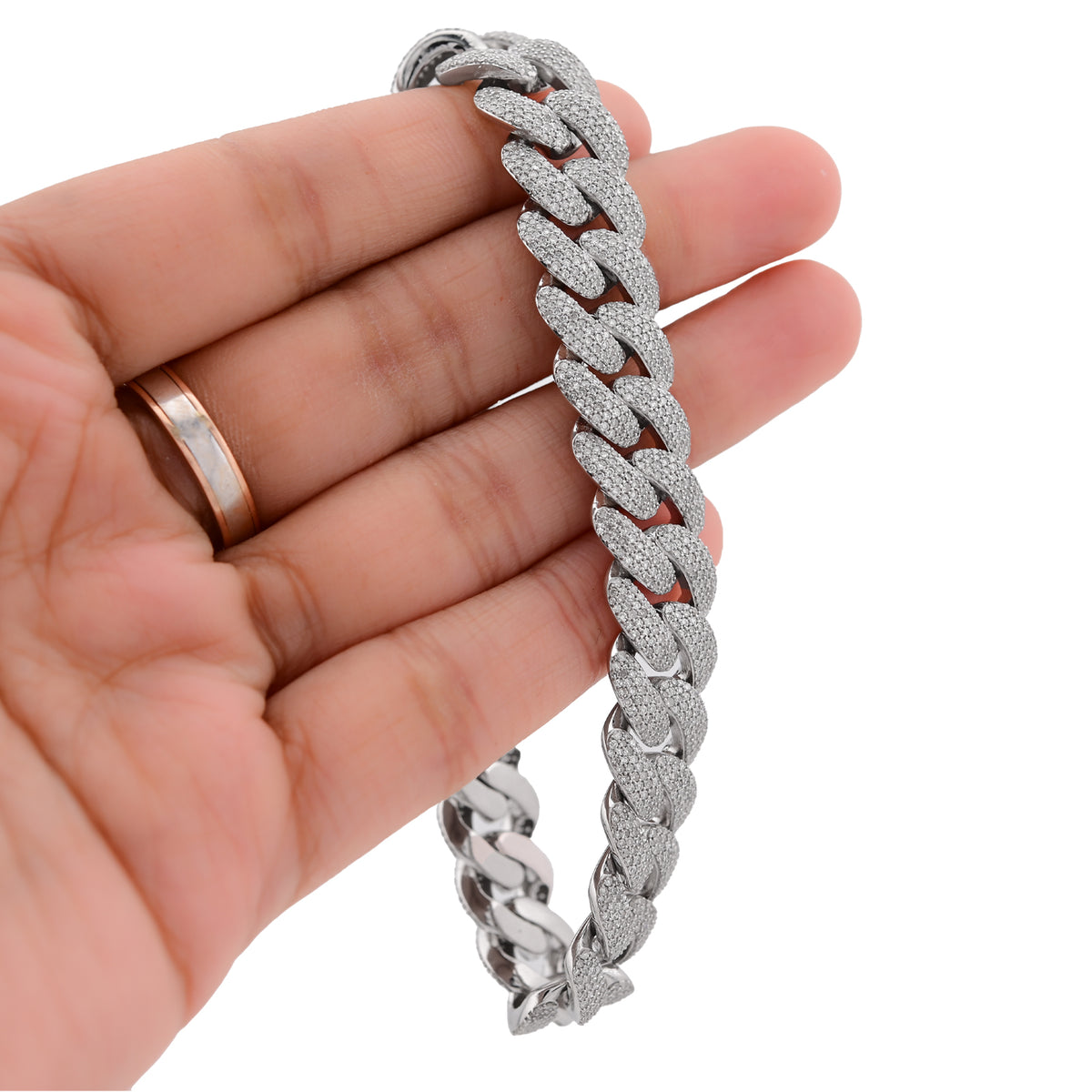Cuban Link 12MM All White Natural Diamond 7.31CT 925 Silver Men Bracelet 8" — view 8