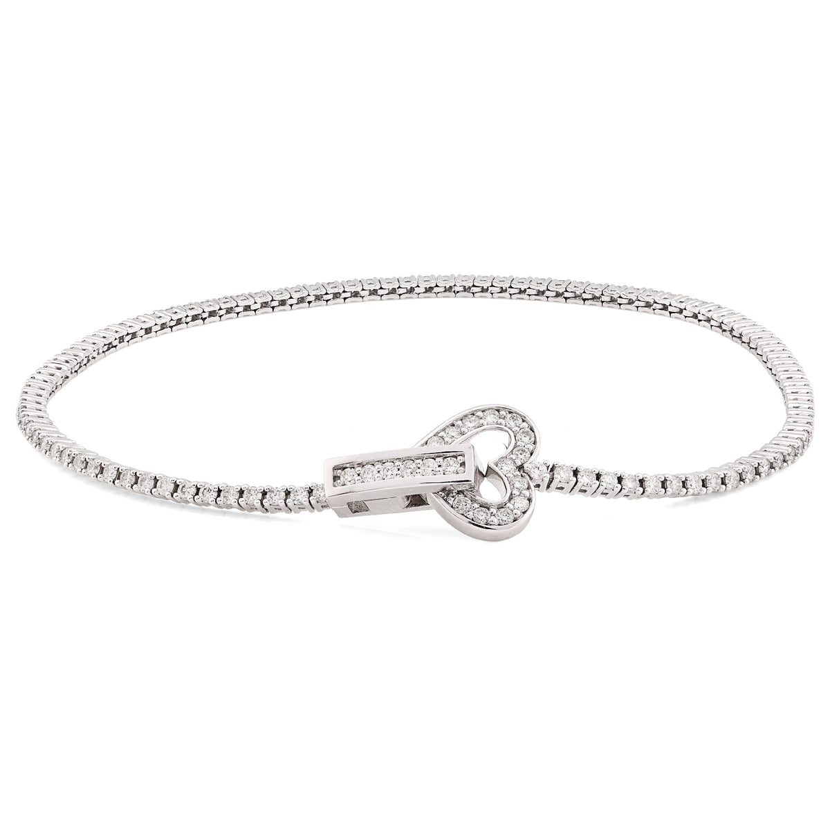 14K White Gold 1.25 CT Natural Diamond Heart Tennis Bracelet Women 7"  — view 8