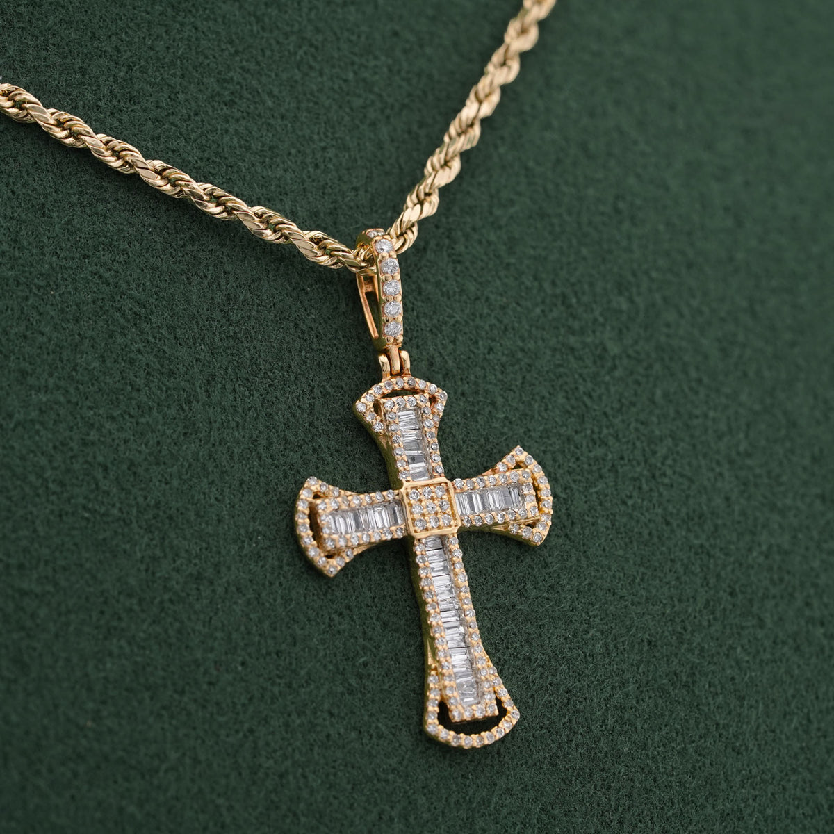 10K Yellow Gold 0.55CT Natural Diamond Small Cross Pendant Men Women Charm — view 1