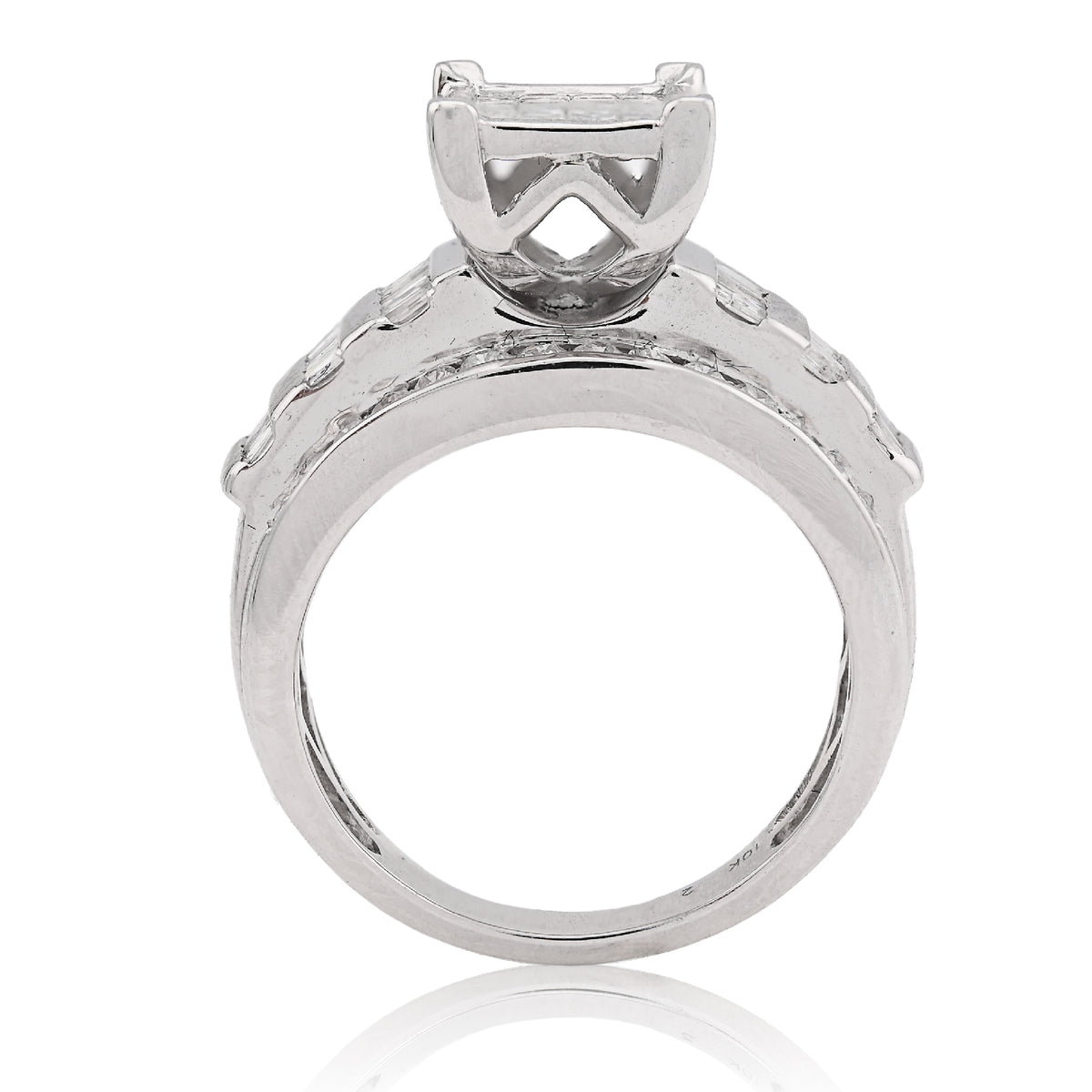 10K White Gold 1.50CT natural Diamond Princess/Round/Baguette Rectangular 11.6MM Women Wedding Ring — view 4
