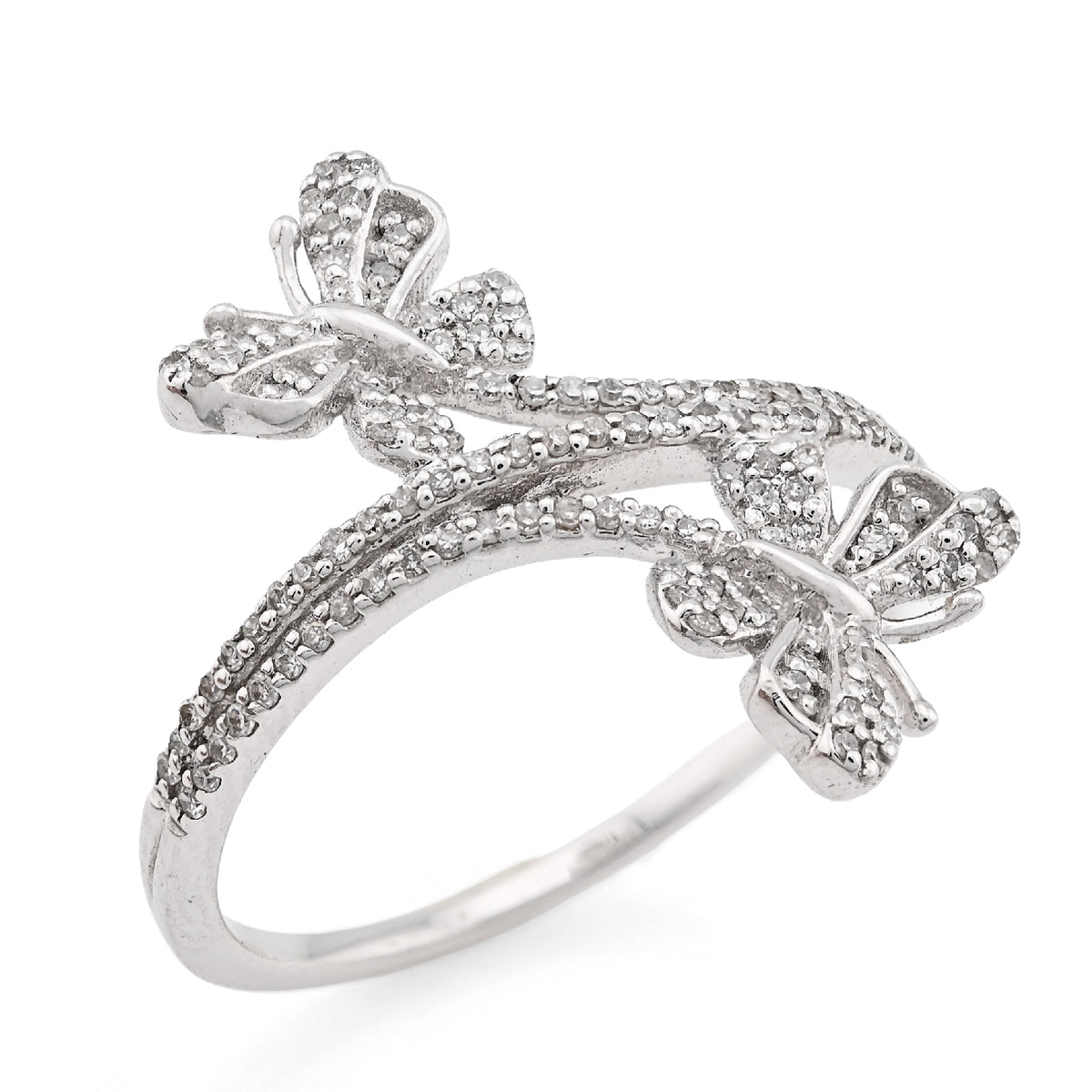 925 SS 0.23CT Natural Diamond Split Shank Butterfly Ring Women Band  — view 3