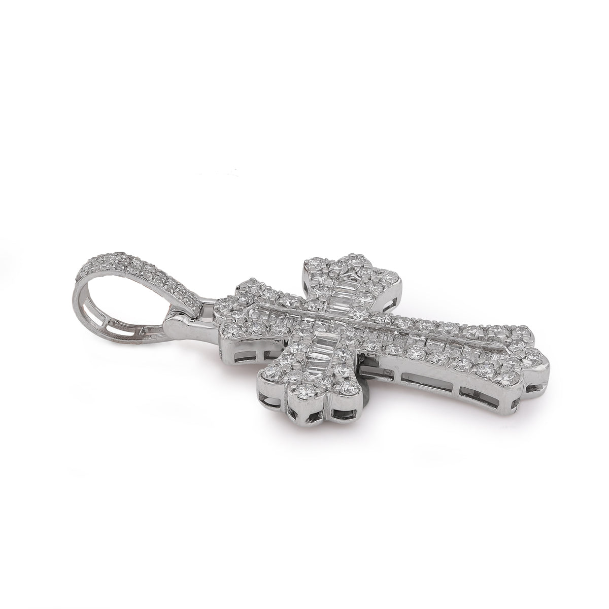 Budded Cross Pendant 1.05CT Lab Diamond Baguettes Men Women Charm — view 6