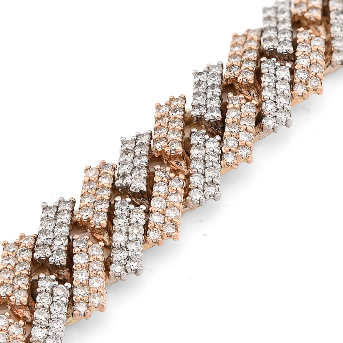 10K Rose/White Gold 2 tone 8.78CT Natural Diamond Round 11MM Cuban Bracelet 8.25" 44.6g  — view 6