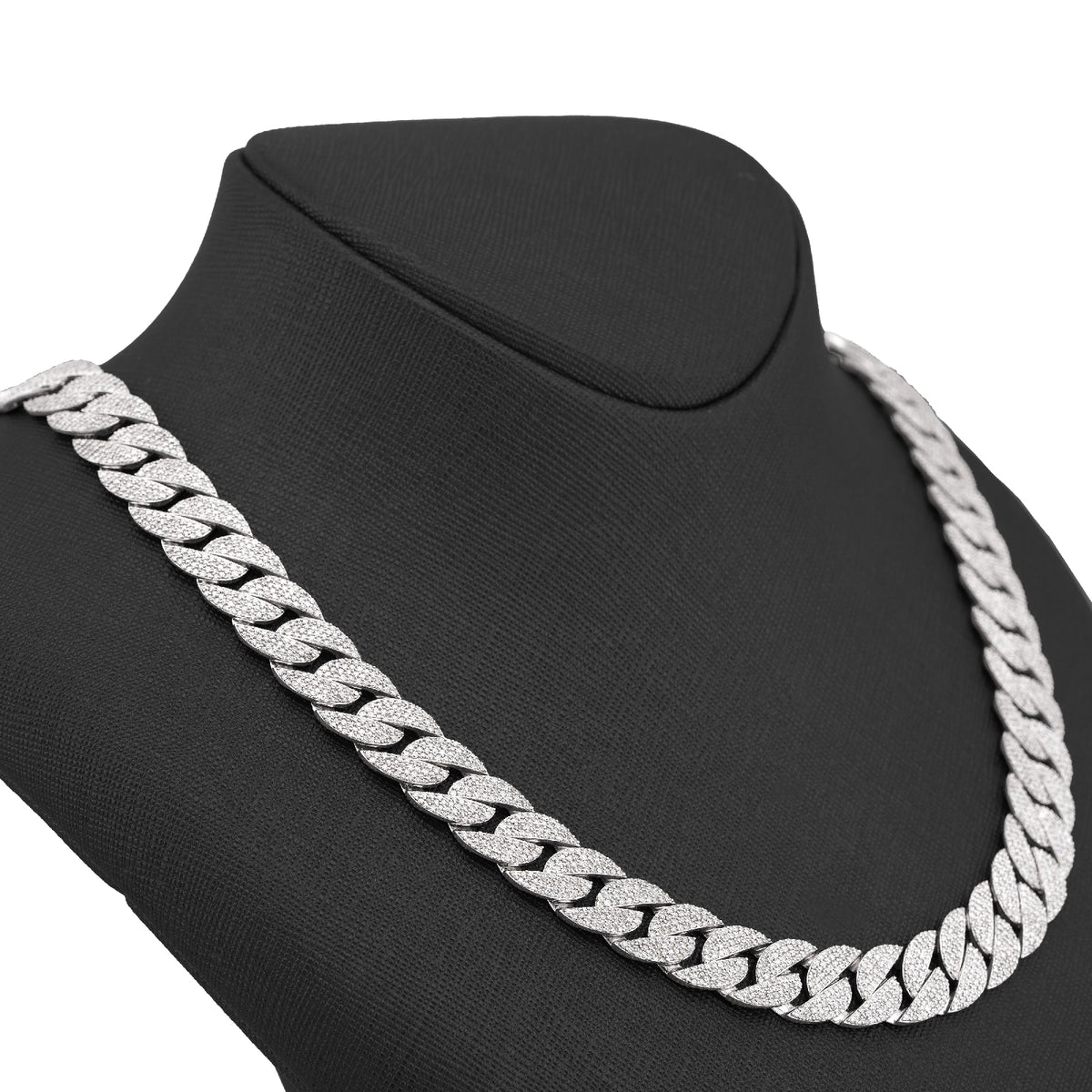 10K White Gold 18.9CT Natural Diamond Round Cuban Link 12MM Men's Chain 22" Necklace — view 3