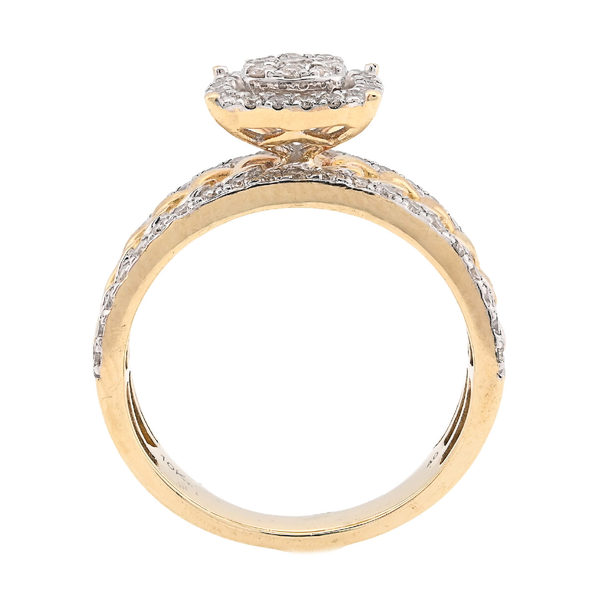 10K Yellow Gold 1.25CT Natural Diamond Cuban Link Square Women Ring — view 6