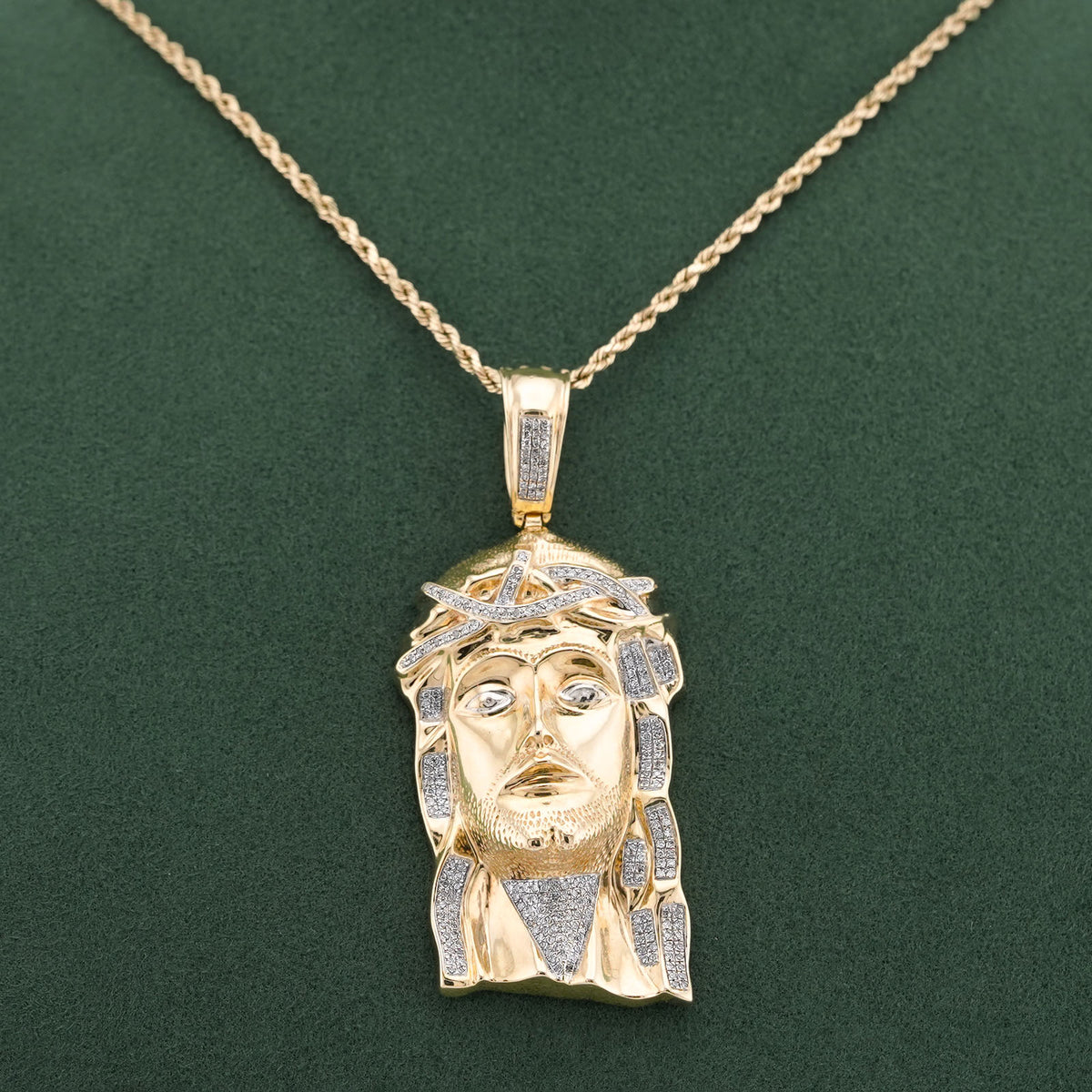 10K Yellow Gold 3CT Natural Diamond Jesus Head Men Charm — view 4