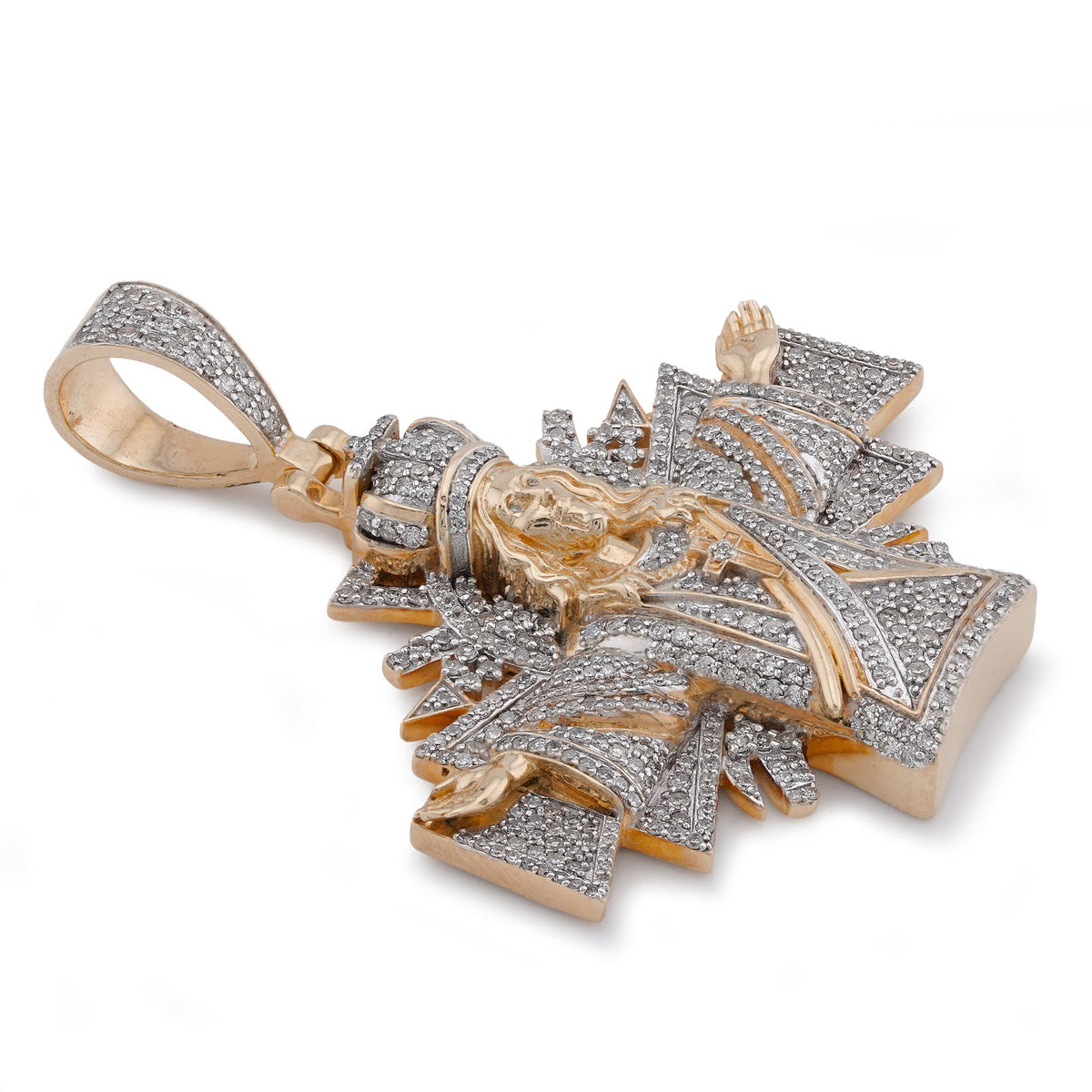 10K Yellow Gold Cross Jesus 2.5CT Natural Diamond Charm Men Women Pendant — view 3