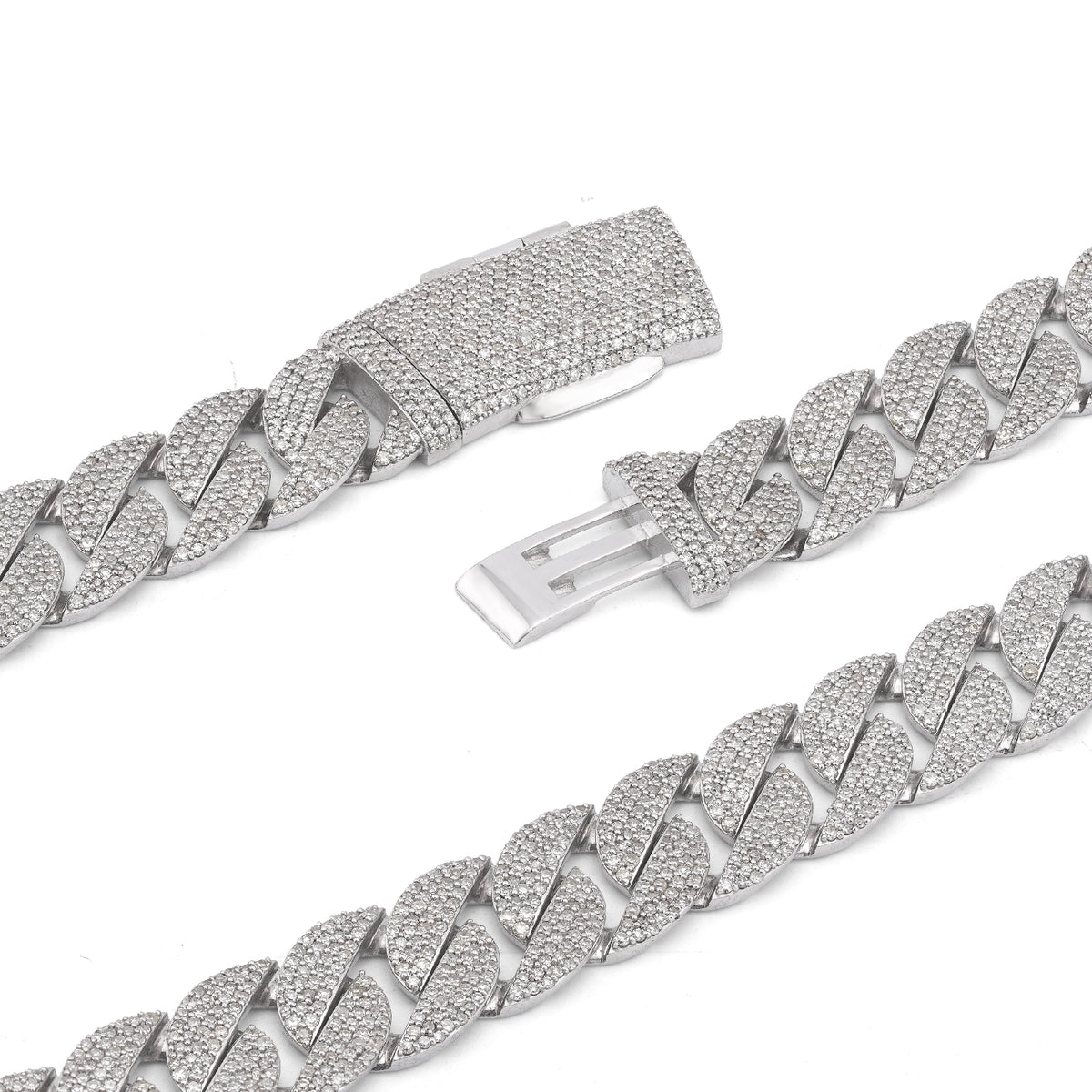 10K White Gold 18.9CT Natural Diamond Round Cuban Link 12MM Men's Chain 22" Necklace — view 7
