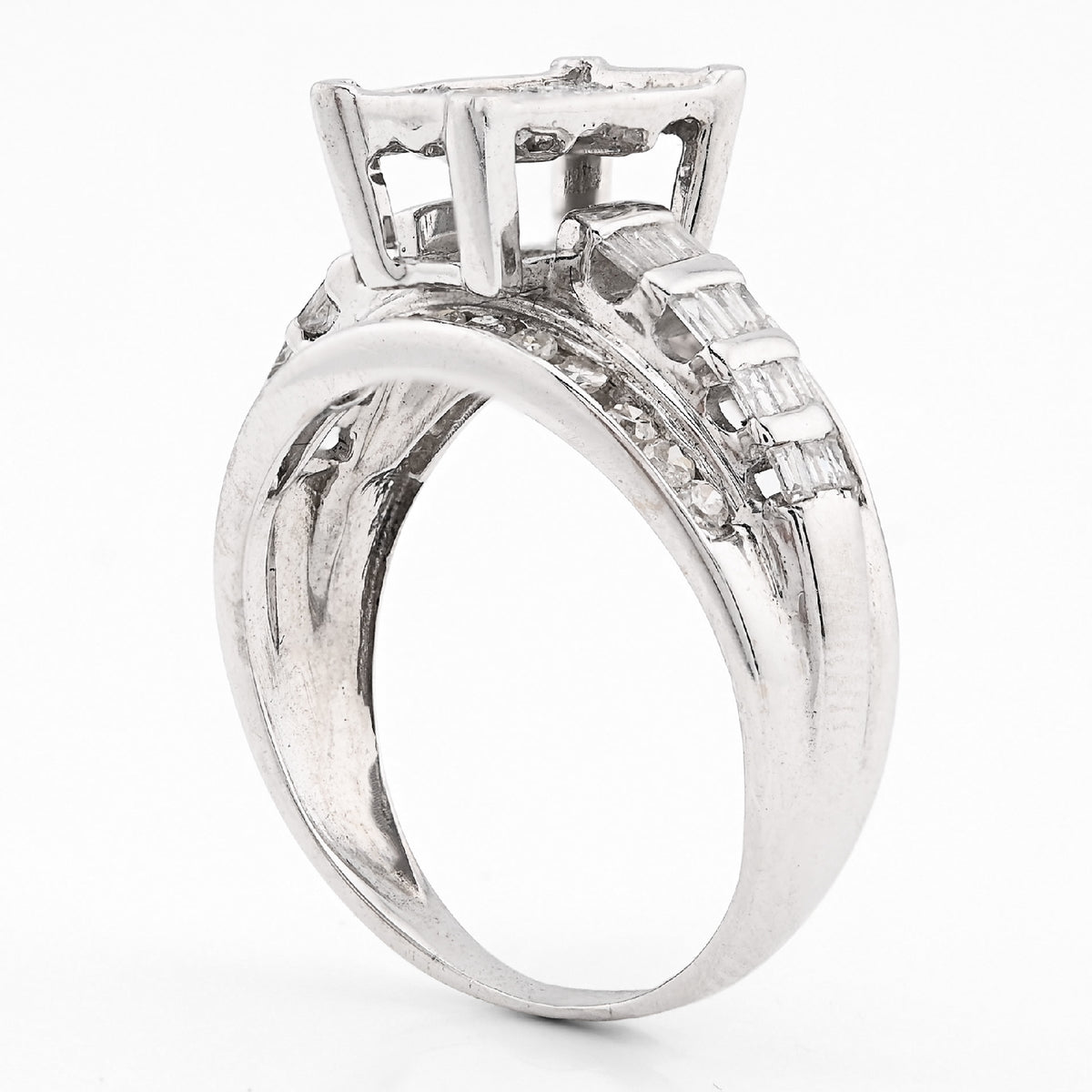 10K White Gold 1.0CT Natural Diamond Princess/Round/Baguette Rectangular Women Ring — view 5