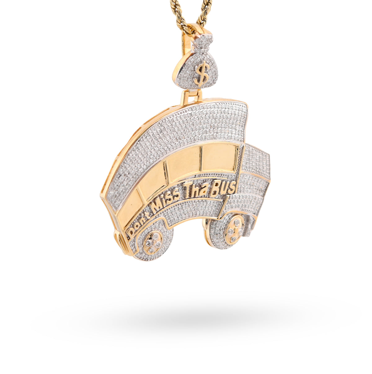 10K Yellow Gold "Don't Miss The Bus" Bus Shape Pendant 2.5CT Natural Diamond Men Women Pendant Charm — view 2