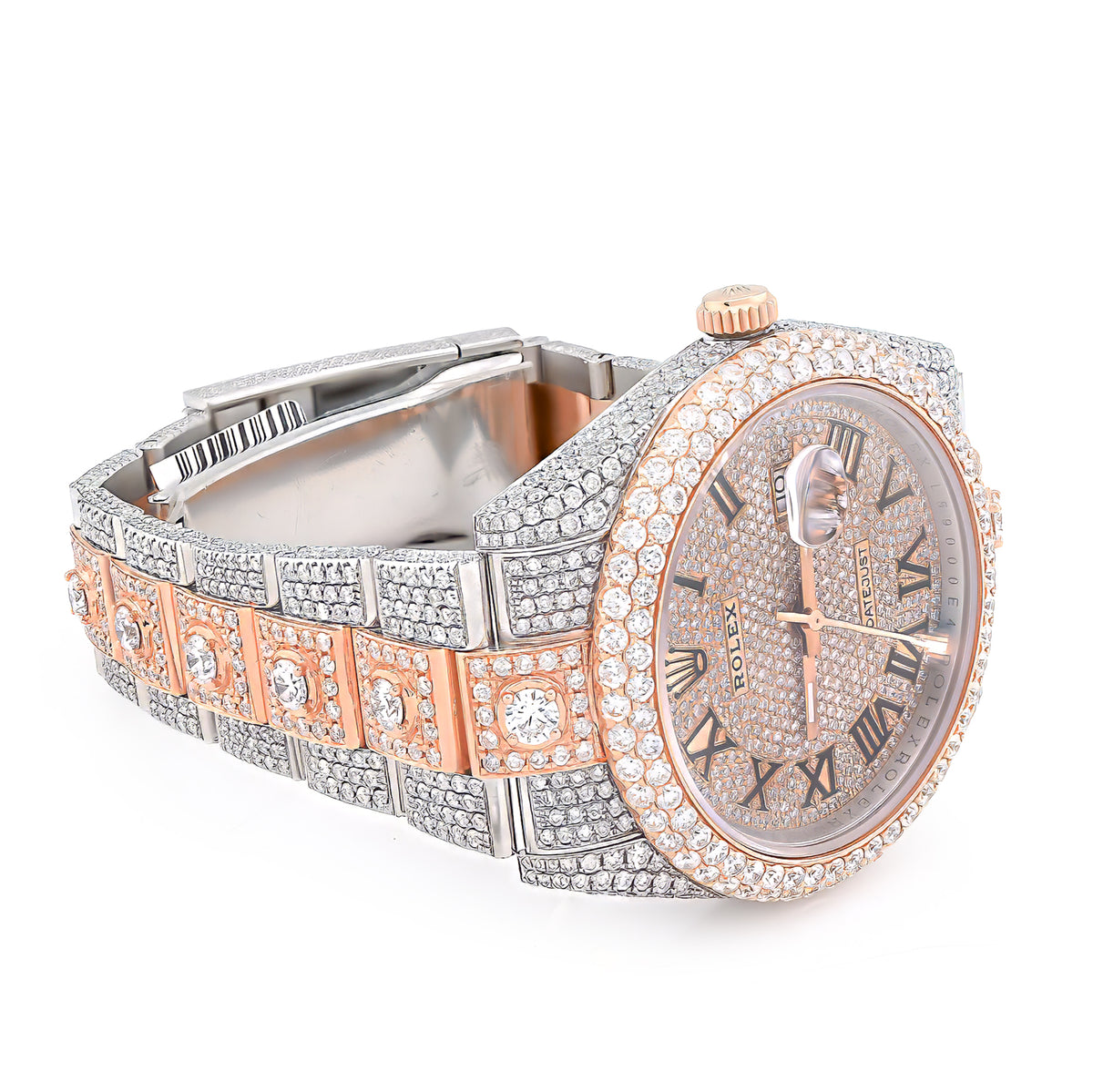 41MM Rolex DJ 20.5CT Natural Diamond 10 Pointers 2 Tone Rose & White Bussdown Roman Numeral Oyster Band Watch — view 10