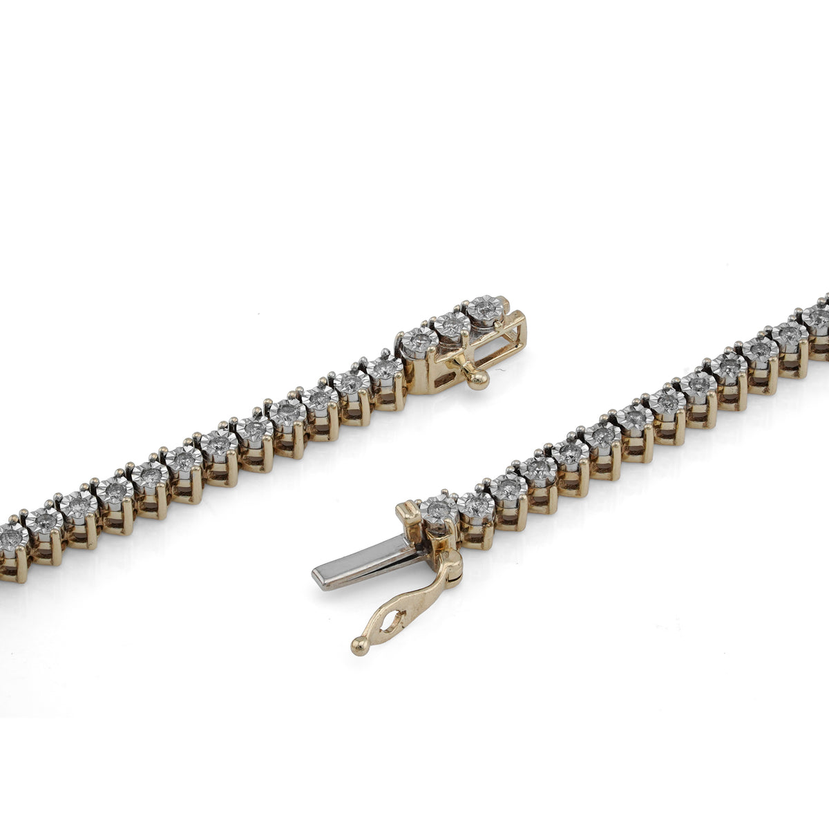 10K Yellow Gold 2CT Natural Diamond Illusion Set Tennis Chain 20" Men Women Necklace — view 2
