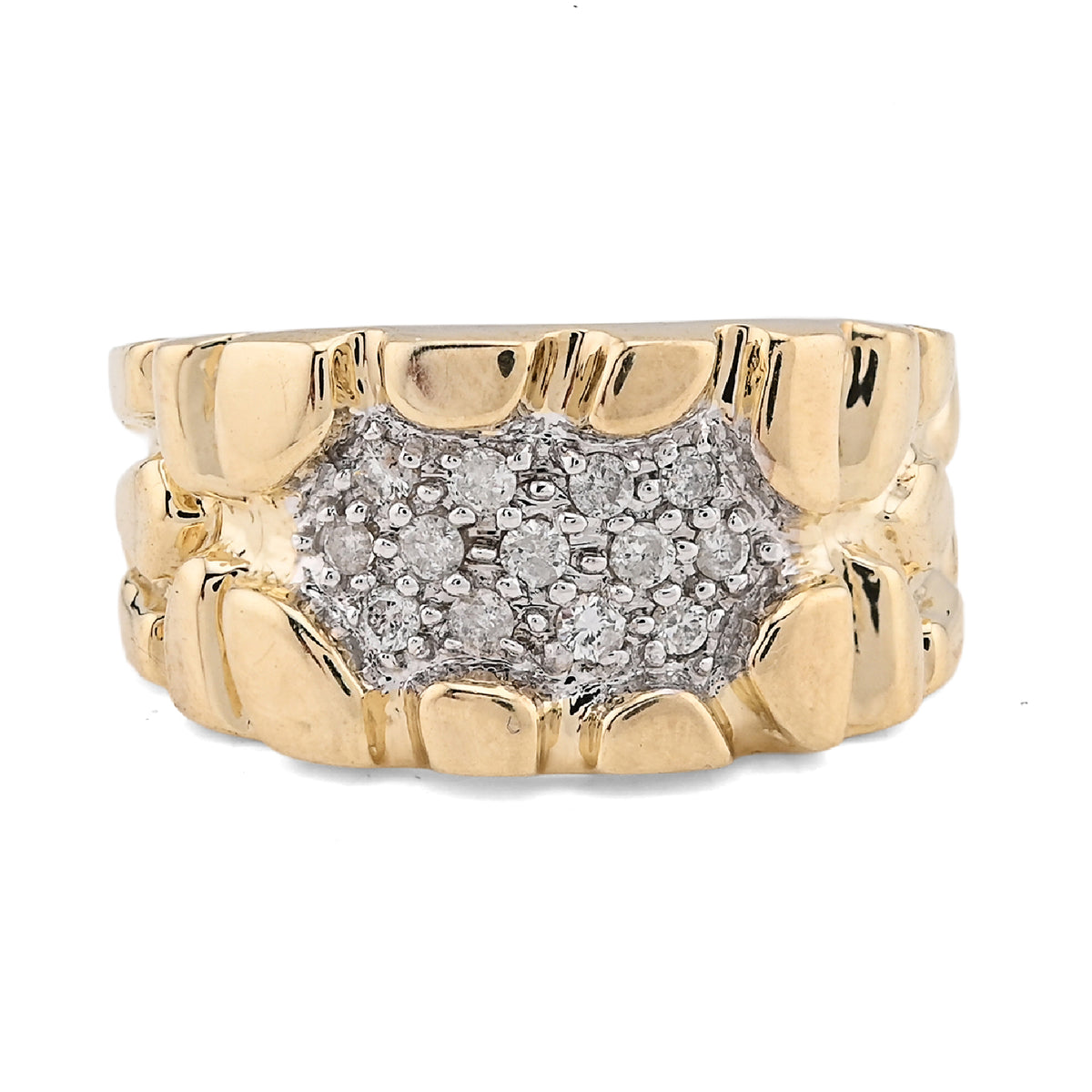 10K Yellow Gold 0.25CT Centre Natural Diamond Men Nugget Ring — view 1