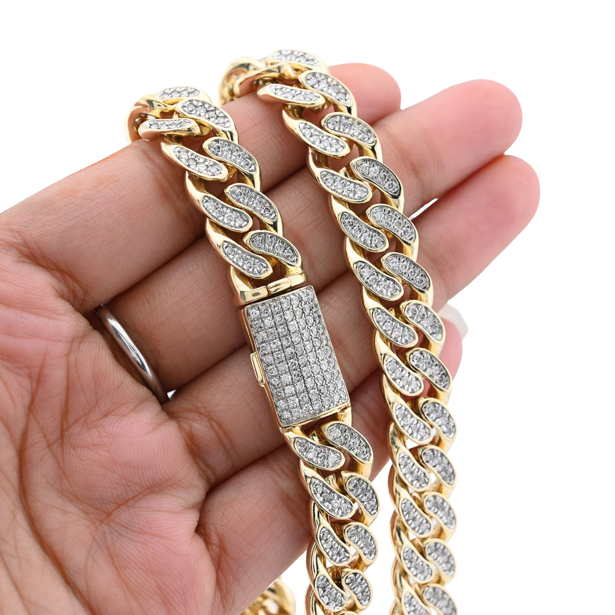 10K Yellow gold 9.7 CT Natural Diamond Cuban Link Chain 11.5 MM 22" Men Necklace 128.6 g — view 1